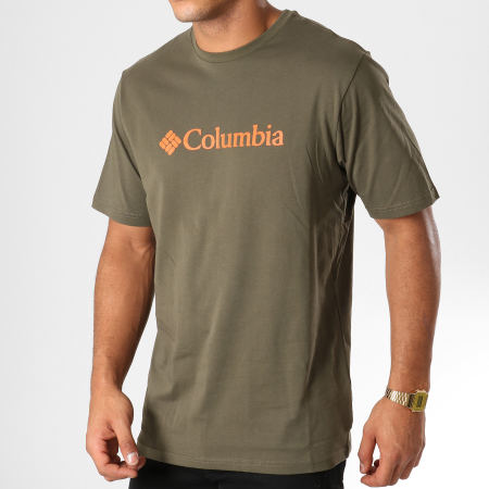 Columbia - Tee Shirt Basic Logo Vert Kaki Orange