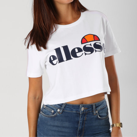 Ellesse - Tee Shirt Crop Femme Avec Bandes Badia Blanc