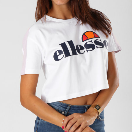Ellesse - Tee Shirt Crop Femme Avec Bandes Badia Blanc