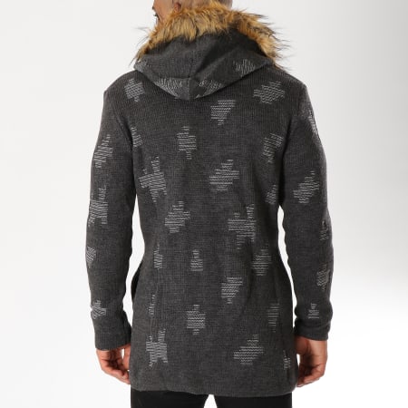 Ikao Gilet Zipp Capuche Fourrure F3512 Gris Anthracite Blanc