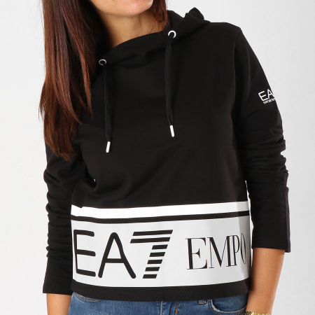 EA7 Emporio Armani - Tee Shirt Manches Longues Capuche Femme 6ZTM09-TJ39Z Noir Blanc