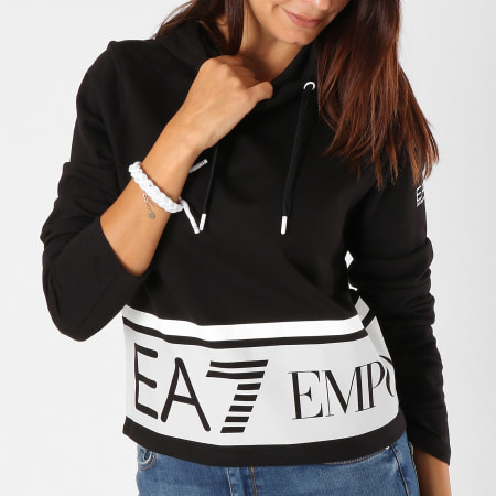 EA7 Emporio Armani - Tee Shirt Manches Longues Capuche Femme 6ZTM09-TJ39Z Noir Blanc