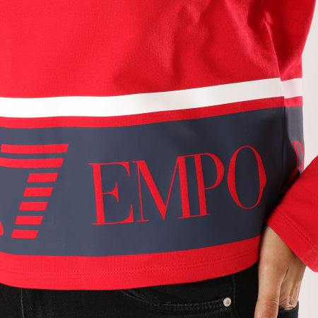 EA7 Emporio Armani - Tee Shirt Manches Longues Capuche Femme 6ZTM09-TJ39Z Rouge Bleu Marine