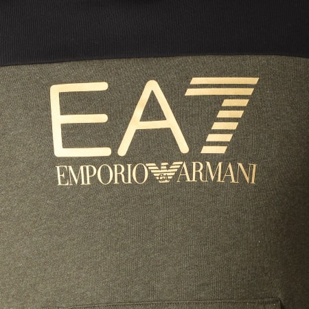 EA7 Emporio Armani - Sweat Capuche 6ZPM38-PJ07Z Noir Vert Kaki Chiné Doré