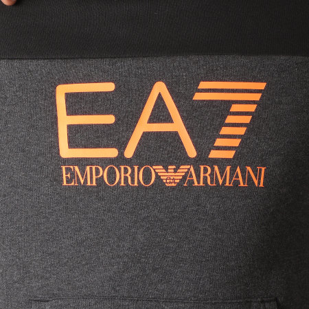 EA7 Emporio Armani - Sweat Capuche 6ZPM38-PJ07Z Noir Gris Anthracite Chiné Orange