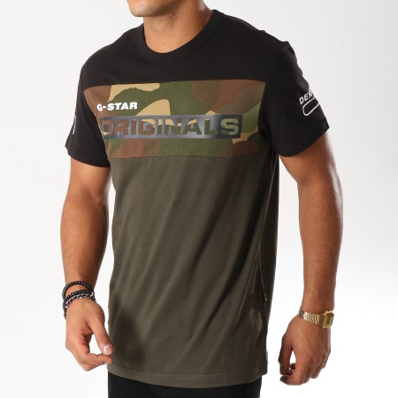 G-Star Tee Shirt Graphic 13 D12581-336 Noir Camouflage Vert Kaki