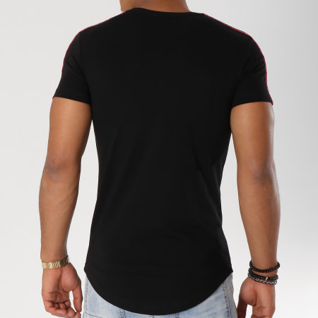 John H - Tee Shirt Oversize Avec Bandes 612 Noir Rouge