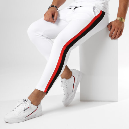 Aarhon - Pantalones a rayas 18-239 Blanco Negro Rojo