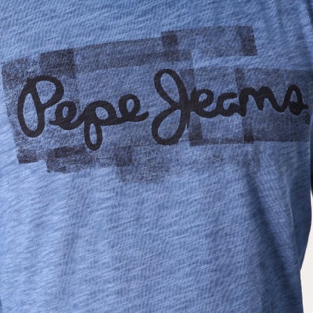 Pepe Jeans - Tee Shirt Manches Longues Adrian Bleu Marine Chiné