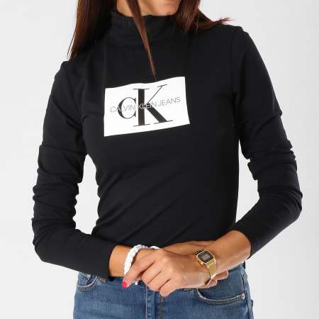 Calvin Klein - Tee Shirt Manches Longues Femme Monogram Box 8607 Noir