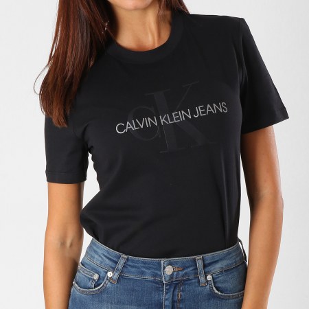 Calvin Klein - Tee Shirt Femme Satin Monogram 8608 Noir
