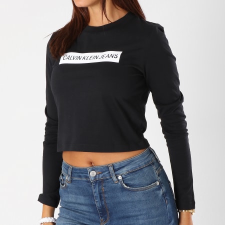 Calvin Klein - Tee Shirt Crop Manches Longues Femme Institutional Box 8880 Noir