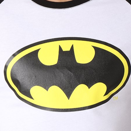 DC Comics - Tee Shirt Manches Longues Raglan Classic Logo Blanc Noir