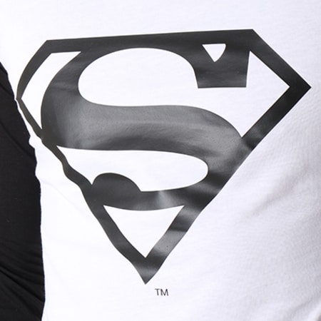 DC Comics - Tee Shirt Manches Longues Raglan Logos Blanc Noir