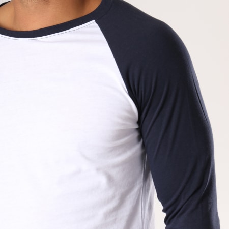 Frilivin - Tee Shirt Manches Longues 5125 Blanc Bleu Marine