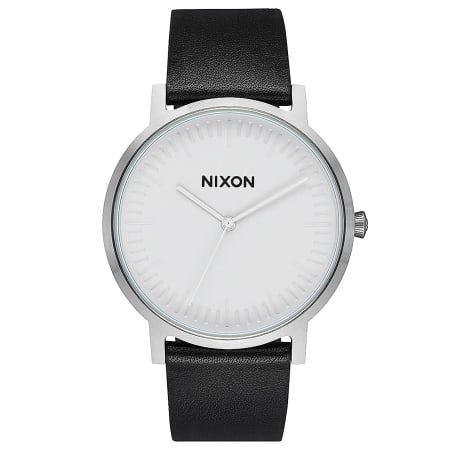 Nixon - Montre Porter Leather A1058-2855 Noir Blanc Argenté 