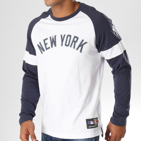 Majestic Athletic - Tee Shirt Manches Longues Eldon MLB New York Yankees Blanc Bleu Marine