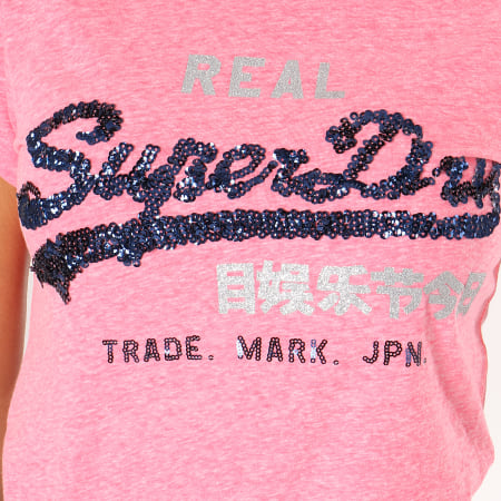 Superdry - Tee Shirt Femme Vintage Logo Sequin Entry G10417AR Rose Chiné