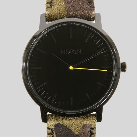 Nixon - Montre Porter Leather A1058-3054 Noir Vert Kaki Camouflage 