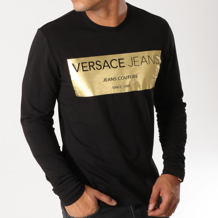 Versace Jeans Couture - Tee Shirt Manches Longues Print 4 Foil Noir Doré