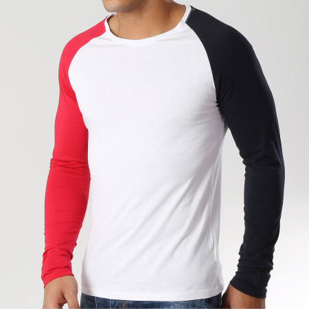 LBO - Tee Shirt Manches Longues Raglan Tricolore 518 Blanc Bleu Marine Rouge 