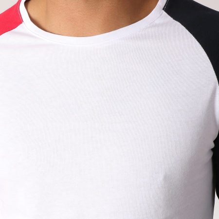 LBO - Tee Shirt Manches Longues Raglan Tricolore 518 Blanc Bleu Marine Rouge 