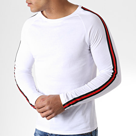 LBO - Tee Shirt Manches Longues Avec Bandes Noir Et Rouge 532 Blanc