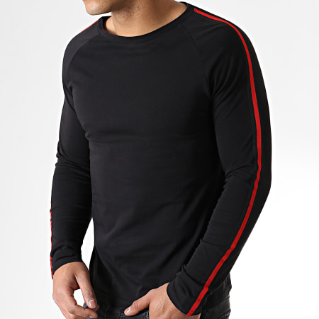 LBO - Tee Shirt Manches Longues Avec Bandes Noir Et Rouge 533 Noir