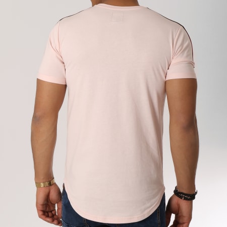 LBO - Tee Shirt Oversize Avec Bandes Noir Et Rouge 531 Rose Pale