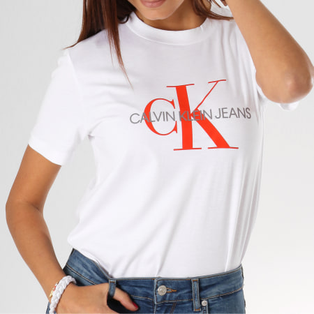 Calvin Klein - Tee Shirt Femme Satin Monogram 8608 Blanc