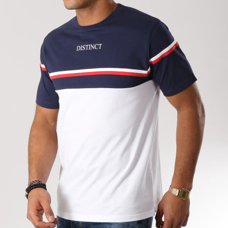 Distinct - Tee Shirt Stripes Blanc Bleu Marine