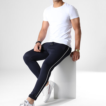 LBO Pantalon Avec Bandes Noir et Blanche 558 Bleu Marine LaBoutiqueOfficielle