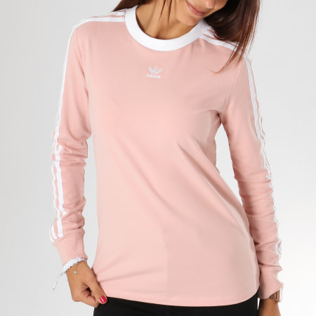 Adidas Originals - Tee Shirt Manches Longues Femme 3 Stripes DH4431 Rose Poudré