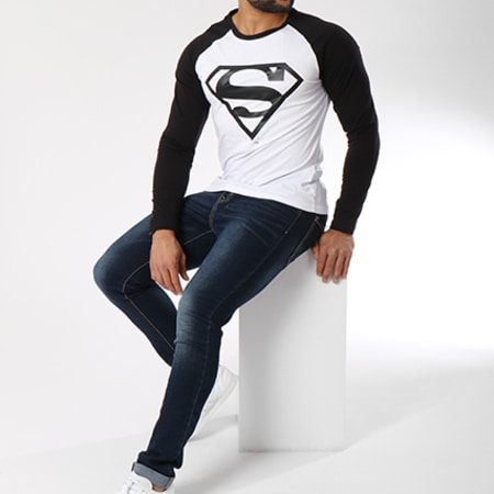DC Comics - Tee Shirt Manches Longues Logo Blanc Noir