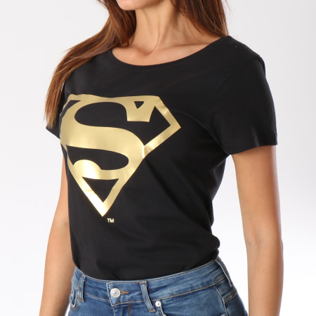 DC Comics - Tee Shirt Femme Gold Logo Noir Doré
