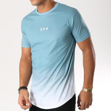 304 Clothing - Tee Shirt Oversize Dip Dye Bleu Turquoise Dégradé Blanc