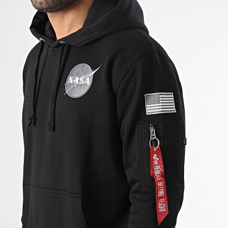 Alpha Industries - Sudadera con capucha y bolsillo Nasa Space Shuttle Negro