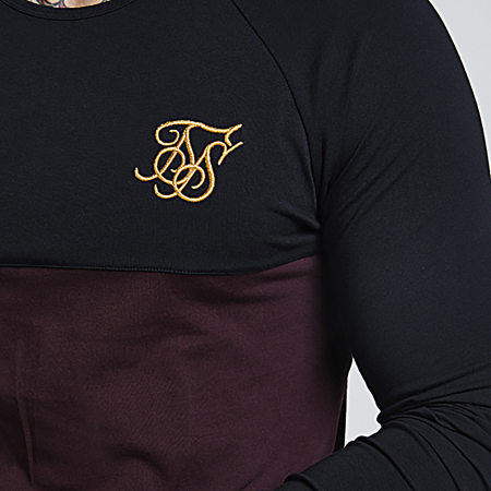 SikSilk - Tee Shirt Manches Longues Oversize Raglan Gym Noir Bordeaux