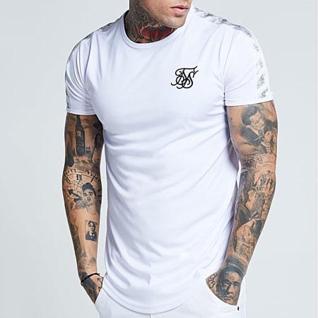 SikSilk - Tee Shirt Oversize Bandes Brodées Hem Gym 13350 Blanc