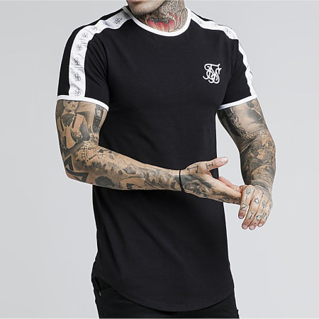 SikSilk - Tee Shirt Oversize Bandes Brodées Hem Gym 13349 Noir Blanc