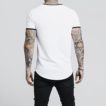 SikSilk - Tee Shirt Oversize Bandes Brodées Tape Gym 14476 Blanc Noir Doré