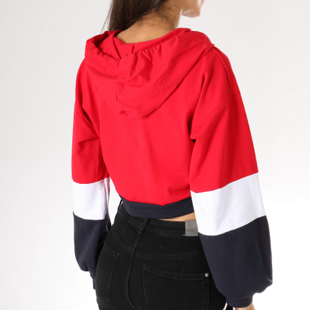 Girls Outfit - Sweat Capuche Crop Femme 18191 Bleu Marine Blanc Rouge