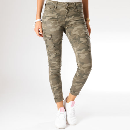 Girls Outfit - Jean Slim Femme Avec Poches Cargo H263 Vert Kaki Camouflage