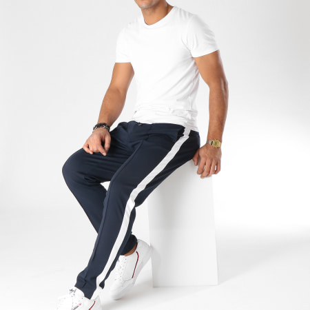 Selected - Pantalon Avec Bandes Special Gair Bleu Marine Blanc
