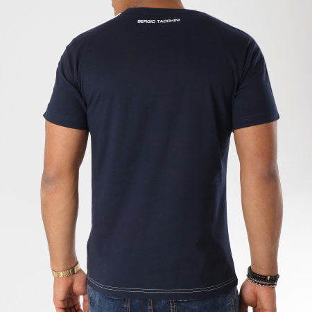 Sergio Tacchini - Tee Shirt Ilan 37696 Blanc Bleu Marine