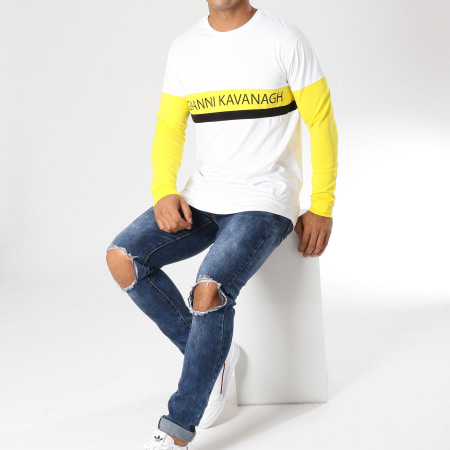 Gianni Kavanagh - Tee Shirt Manches Longues Oversize Block Jaune Blanc