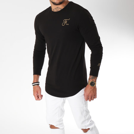 Final Club - Tee Shirt Manches Longues Oversize Gold Label Avec Broderie Or 101 Noir