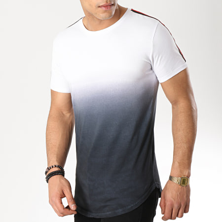 LBO - Tee Shirt Oversize Avec Bandes Noir et Rouge 549 Blanc Dégradé Noir