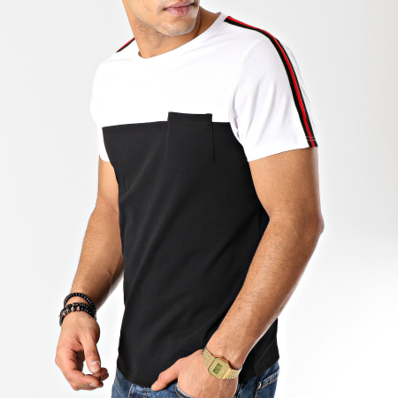 LBO - Tee Shirt Poche Bicolore Avec Bandes 534 Blanc Noir