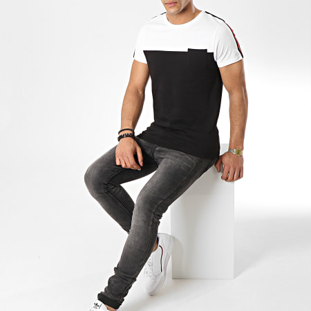LBO - Tee Shirt Poche Bicolore Avec Bandes 534 Blanc Noir